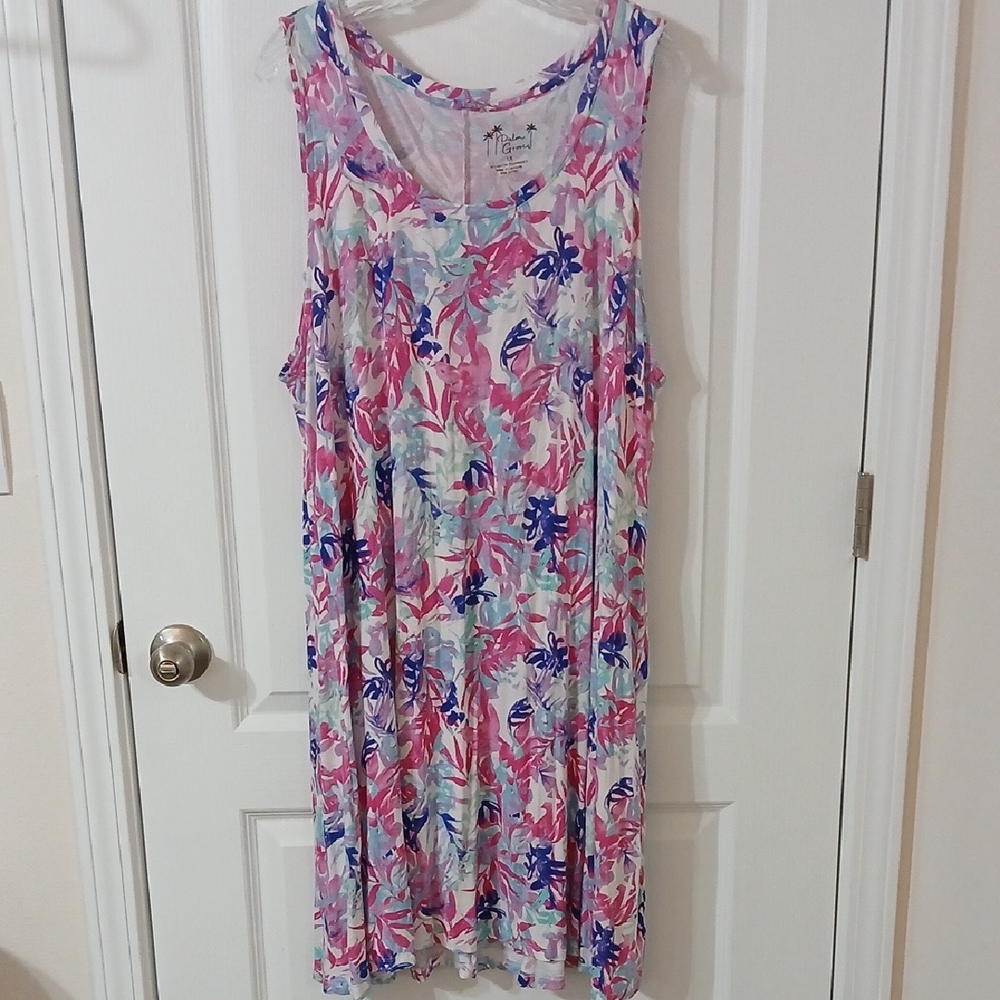 Tropical Palm Leaf Sleeveless Dress